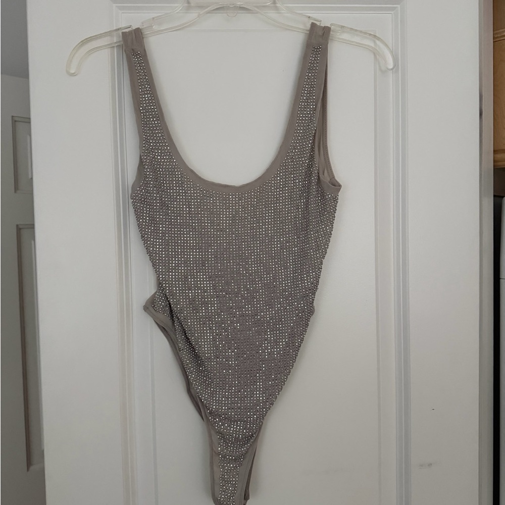 Zara Silver Rhinestone Bodysuit